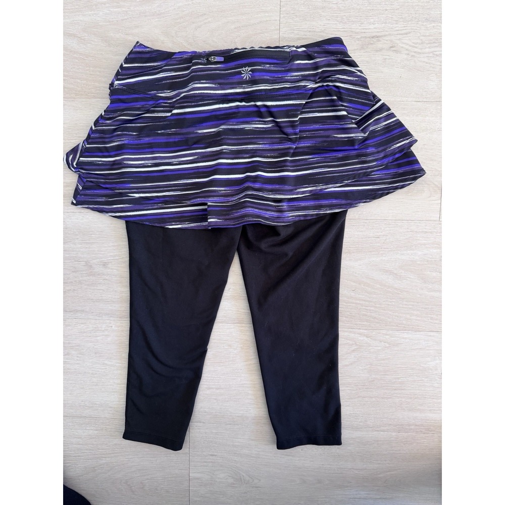 Athleta Skort Capri Leggings Purple Black Stripe Women's Small Athletic